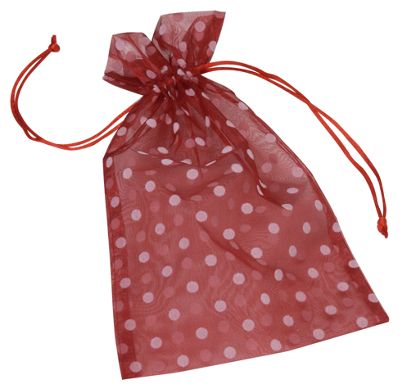White Dots on Red Polka Dot Organdy Bags, 6 x 10' - Gifts Baskets Wholesale Supplies Shop