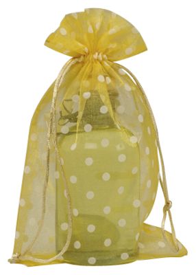Yellow Polka Dot Organdy Bags, 6 x 10' - Gifts Baskets Wholesale Supplies Shop