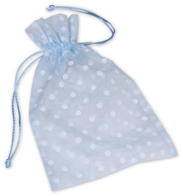 Ocean Polka Dot Organdy Bags, 6 x 10' - Gifts Baskets Wholesale Supplies Shop