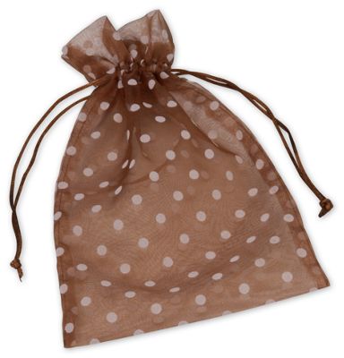 Mocha Polka Dot Organdy Bags, 6 x 10' - Gifts Baskets Wholesale Supplies Shop