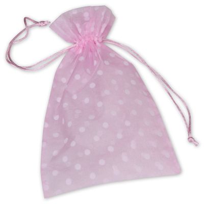 Pink Polka Dot Organdy Bags, 6 x 10' - Gifts Baskets Wholesale Supplies Shop
