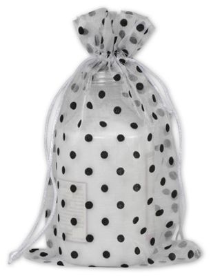 Black Dots on White Polka Dot Organdy Bags, 6 x 10' - Gifts Baskets Wholesale Supplies Shop