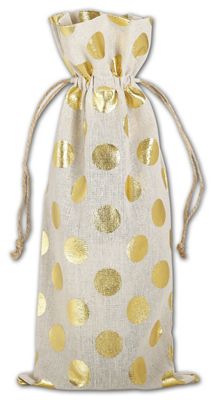 Gold Metallic Dots on Tan Wine Cloth Bags, 6 x 14