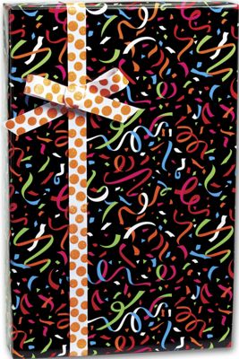Black Confetti Gift Wrap, 30' x 208' - Gifts Baskets Wholesale Supplies Shop