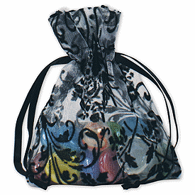 White Damask Organza Bags, 3 x 4