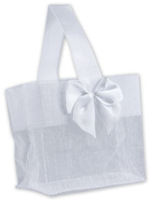 White Satin Bow Mini Totes, 3 1/4 x 2 x 3 1/4' - Gifts Baskets Wholesale Supplies Shop