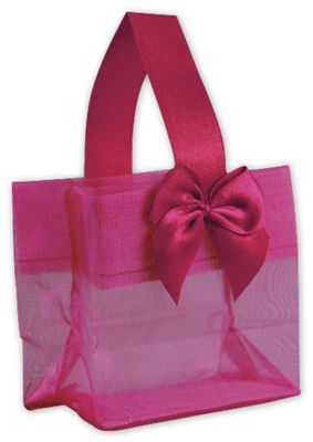 Pink Satin Bow Mini Totes, 3 1/4 x 2 x 3 1/4' - Gifts Baskets Wholesale Supplies Shop