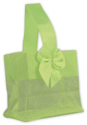 Green Satin Bow Mini Totes, 3 1/4 x 2 x 3 1/4' - Gifts Baskets Wholesale Supplies Shop