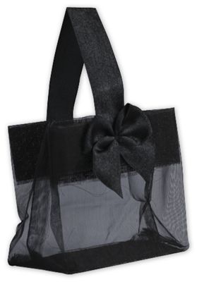 Black Satin Bow Mini Totes, 3 1/4 x 2 x 3 1/4' - Gifts Baskets Wholesale Supplies Shop