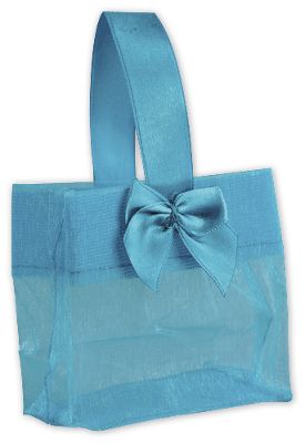 Blue Satin Bow Mini Totes, 3 1/4 x 2 x 3 1/4' - Gifts Baskets Wholesale Supplies Shop