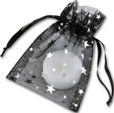 Gold Stars on Black Organza Bags, 3 x 4' - Gifts Baskets Wholesale Supplies Shop