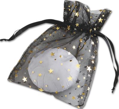 Gold Stars on Black Organza Bags, 5 x 7' - Gifts Baskets Wholesale Supplies Shop