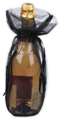 Black Sheer Organza Wine Bags, 6 1/2 x 15' - Gifts Baskets Wholesale Supplies Shop