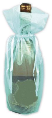 Turquoise Sheer Organza Wine Bags, 6 1/2 x 15' - Gifts Baskets Wholesale Supplies Shop