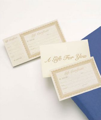 Ivory Gift Certificates, Gold, 8 3/8 x 4 1/8' - Gifts Baskets Wholesale Supplies Shop