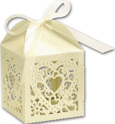 Ivory Decorative Favor Boxes, 2 x 2 x 2 3/4' - Gifts Baskets Wholesale Supplies Shop