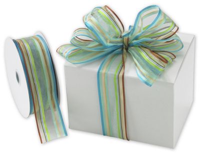 Devan Stripe Blue/Brown Ribbon, 1 1/2' x 50 Yds - Gifts Baskets Wholesale Supplies Shop