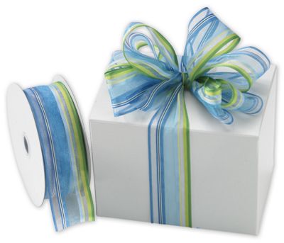 Devan Stripe Green/Blue Ribbon, 1 1/2' x 50 Yds - Gifts Baskets Wholesale Supplies Shop