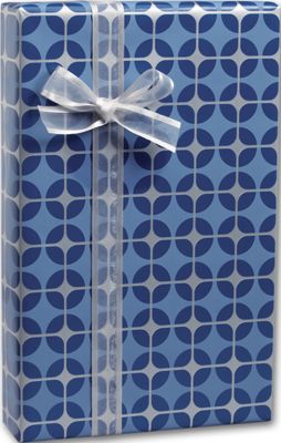Blue and Silver Grid Gift Wrap, 24' x 100' - Gifts Baskets Wholesale Supplies Shop