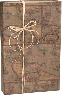 World Map/Kraft Gift Wrap, 24' x 417' - Gifts Baskets Wholesale Supplies Shop