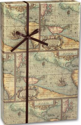 World Map Gift Wrap, 24' x 417' - Gifts Baskets Wholesale Supplies Shop