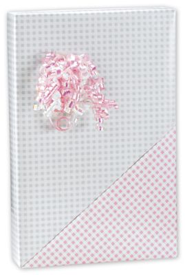 Baby Gingham Reversible Gift Wrap, 24' x 100' - Gifts Baskets Wholesale Supplies Shop