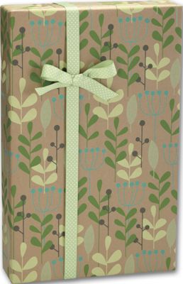 Leaves & Berries/Kraft Gift Wrap, 24' x 417' - Gifts Baskets Wholesale Supplies Shop