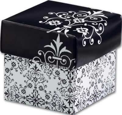 Black & White Filigree Favor Boxes, 2 x 2 x 2' - Gifts Baskets Wholesale Supplies Shop