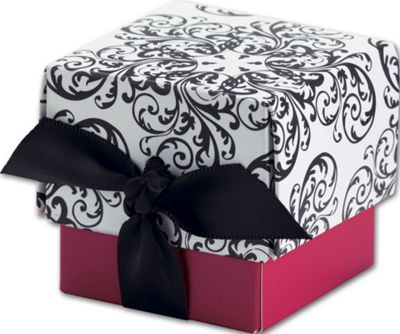 Fuchsia, Black & White Filigree Favor Boxes, 2 x 2 x 2' - Gifts Baskets Wholesale Supplies Shop