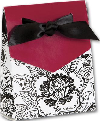 Red, Black & White Floral Favor Boxes, 3x1 3/8x3 3/4' - Gifts Baskets Wholesale Supplies Shop