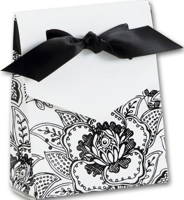 Black & White Floral Favor Boxes, 3 x 1 3/8 x 3 3/4' - Gifts Baskets Wholesale Supplies Shop