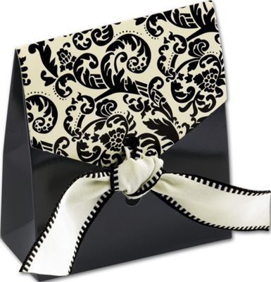 Black & Ivory Flourish Favor Boxes, 3 x 1 3/8 x 3 3/4' - Gifts Baskets Wholesale Supplies Shop