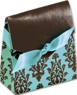Brown & Aqua Flourish Favor Boxes, 3 x 1 3/8 x 3 3/4' - Gifts Baskets Wholesale Supplies Shop