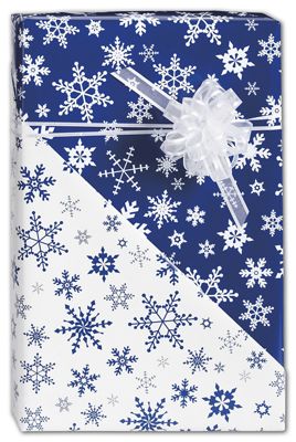 Blue Snowflakes Reversible Gift Wrap, 24 x 417