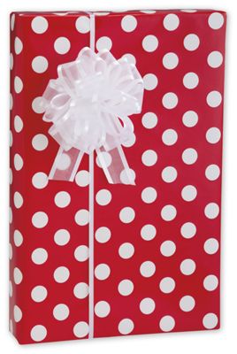 Cherry Dots Gift Wrap, 24' x 100' - Gifts Baskets Wholesale Supplies Shop