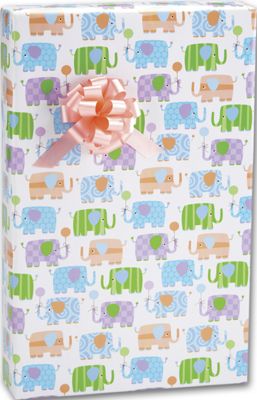 Baby Elephants Gift Wrap, 24' x 100' - Gifts Baskets Wholesale Supplies Shop