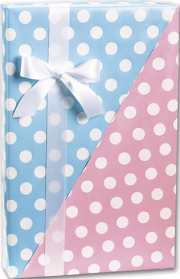 Baby Dots Reversible Gift Wrap, 24' x 100' - Gifts Baskets Wholesale Supplies Shop