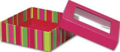 Festive Stripe Rigid Gourmet Window Boxes, Medium - Gifts Baskets Wholesale Supplies Shop
