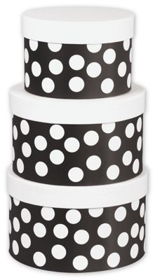 Black & White Dots 3-Piece Nested Box Sets, Round - Gifts Baskets Wholesale Supplies Shop