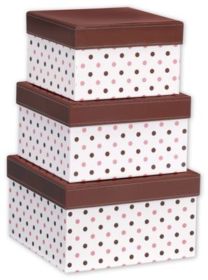 Chocolate Dots 3-Piece Nested Box Sets, Square - Gifts Baskets Wholesale Supplies Shop