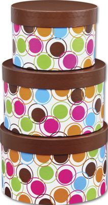 Designer Dots 3-Piece Nested Box Sets, Round - Gifts Baskets Wholesale Supplies Shop