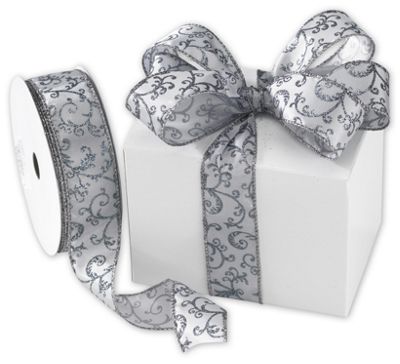 Parisian Pewter Sparkle Ribbon, 1 1/2' x 25 Yds - Gifts Baskets Wholesale Supplies Shop