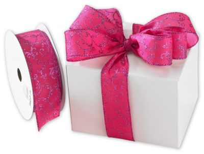 Parisian Fuchsia Sparkle Ribbon, 1 1/2' x 25 Yds - Gifts Baskets Wholesale Supplies Shop