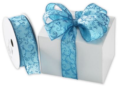 Parisian Turquoise Sparkle Ribbon, 1 1/2' x 25 Yds - Gifts Baskets Wholesale Supplies Shop