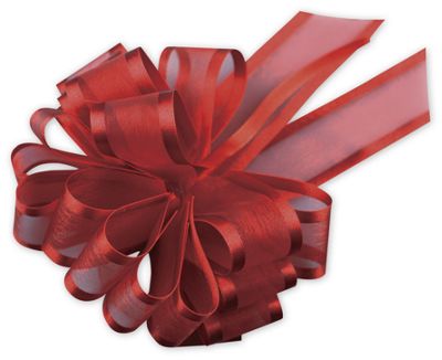Red Sheer Satin Edge Pull Bows, 18 Loops, 1 1/2' Width - Gifts Baskets Wholesale Supplies Shop