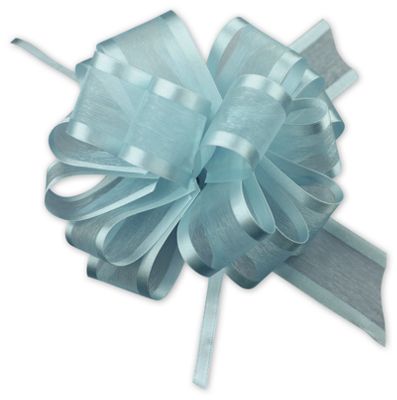 Light Blue Sheer Satin Edge Pull Bows, 18 Loops, 1 1/2' - Gifts Baskets Wholesale Supplies Shop