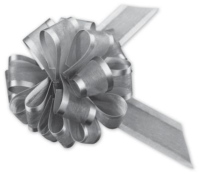 Silver Sheer Satin Edge Pull Bows, 18 Loops, 1 1/2' Width - Gifts Baskets Wholesale Supplies Shop