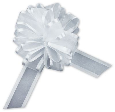 White Sheer Satin Edge Pull Bows, 18 Loops, 5/8' Width - Gifts Baskets Wholesale Supplies Shop