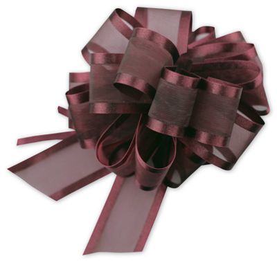 Burgundy Sheer Satin Edge Pull Bows, 18 Loops, 5/8' Width - Gifts Baskets Wholesale Supplies Shop