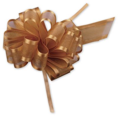 Gold Sheer Satin Edge Pull Bows, 18 Loops, 5/8' Width - Gifts Baskets Wholesale Supplies Shop